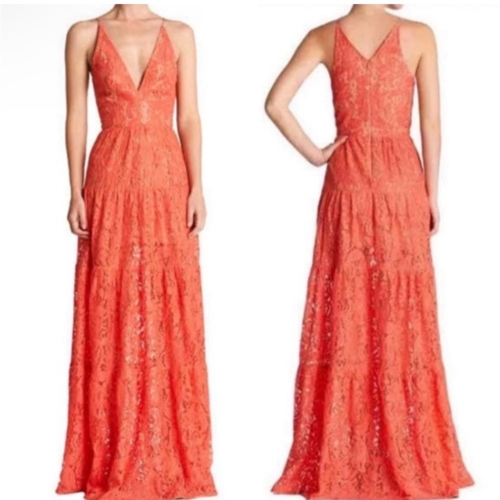 Dress the Population Vibrant Coral Backless Gown